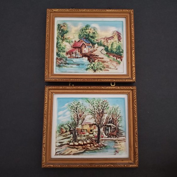 Enesco Other - Vintage Enesco Hand Painted Tile framed / Wall Art
